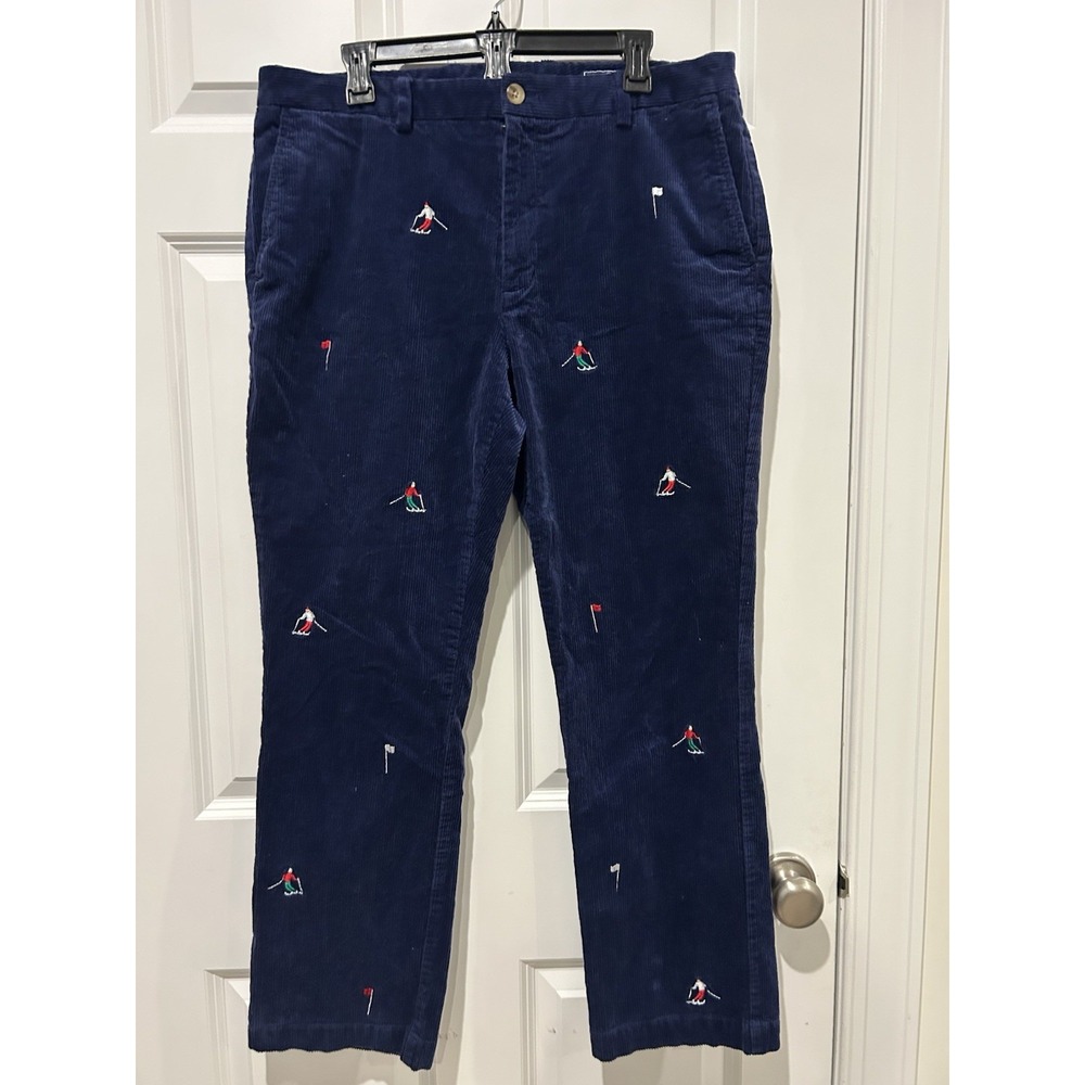 Vineyard Vines Breaker Pants 36x30 Mens Blue Corduroy Embroidered Skier AOP EUC